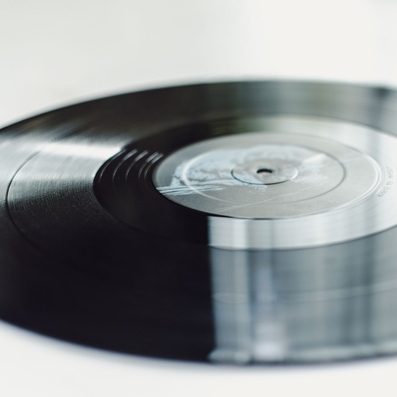 Close-up of vinyl record on turntable
